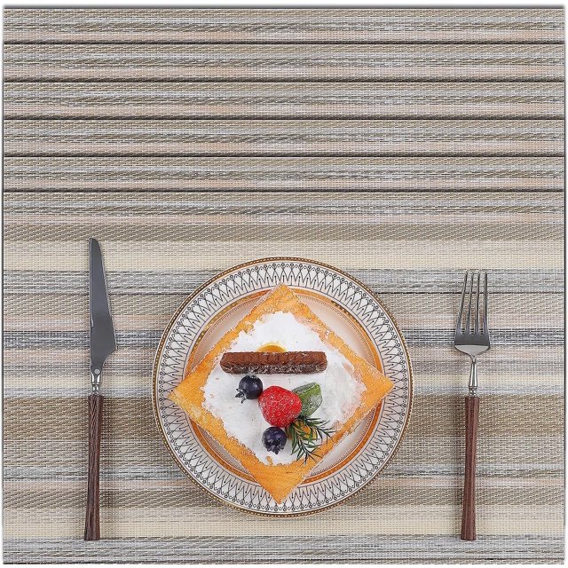Juego de 6 tapetes para mesa de comedor fáciles de limpiar, resistentes al calor y lavables, tapete de mesa de vinilo tejido, color beige mezclado