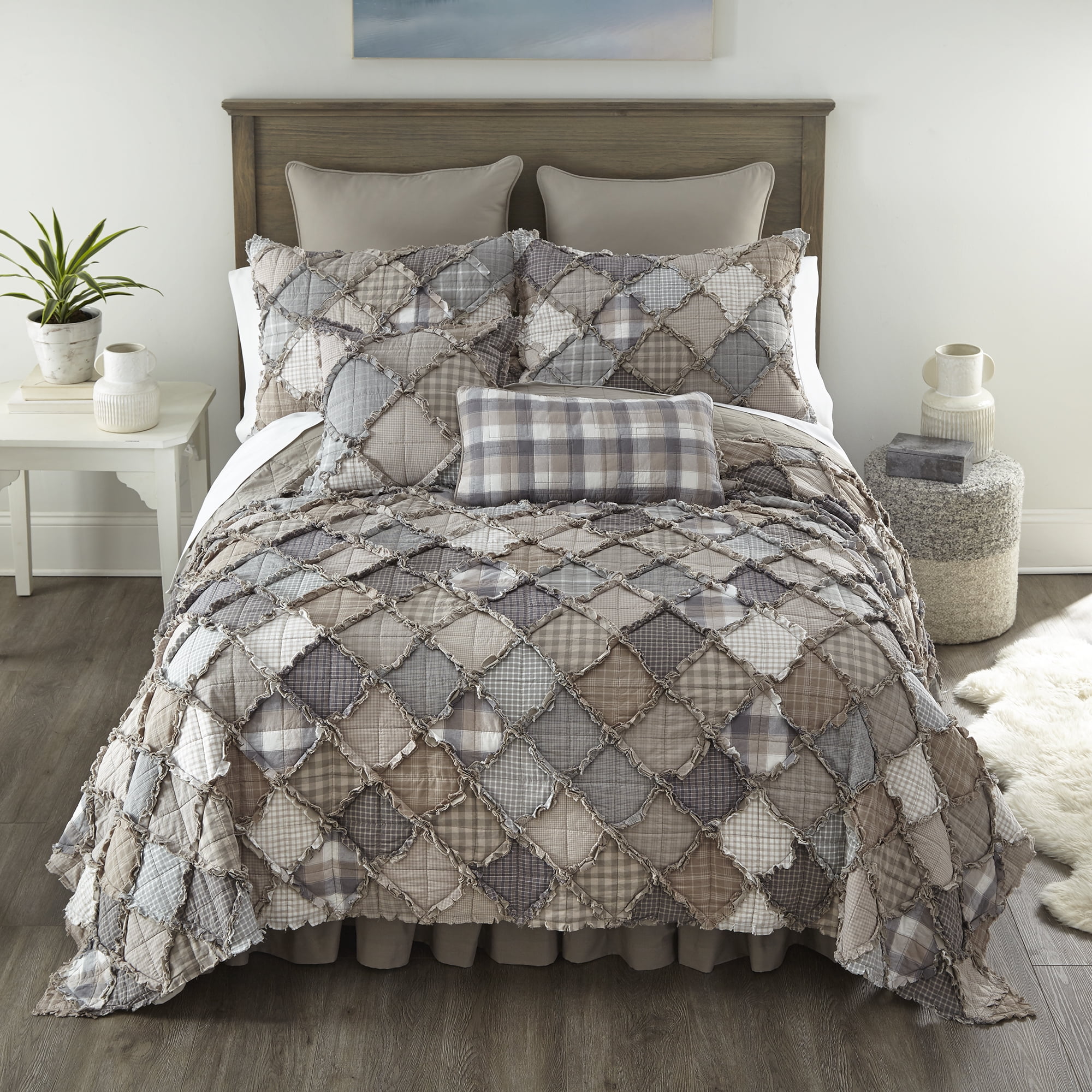 Donna Sharp Smoky Mountain Full/Queen Ragged Pieced Patchwork Cotton Quilt
