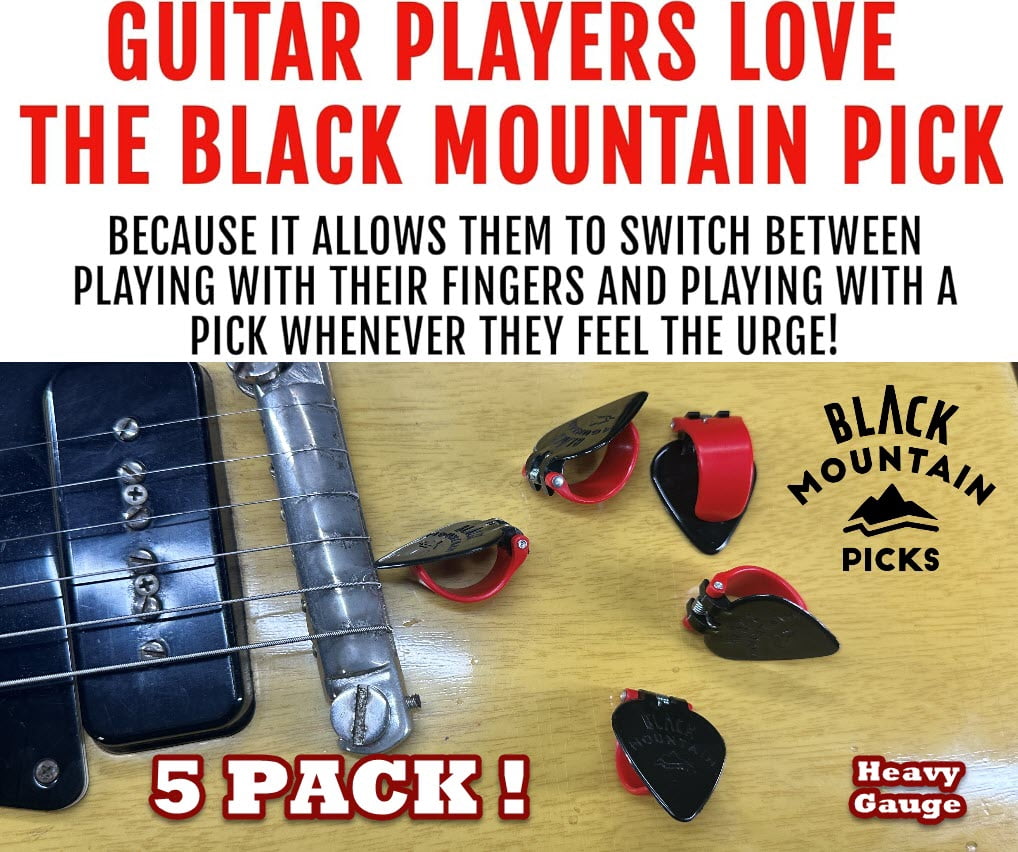 5X BLACK MOUNTAIN Spring Loaded Guitar Thumb Picks | Heavy Gauge Universal Fit