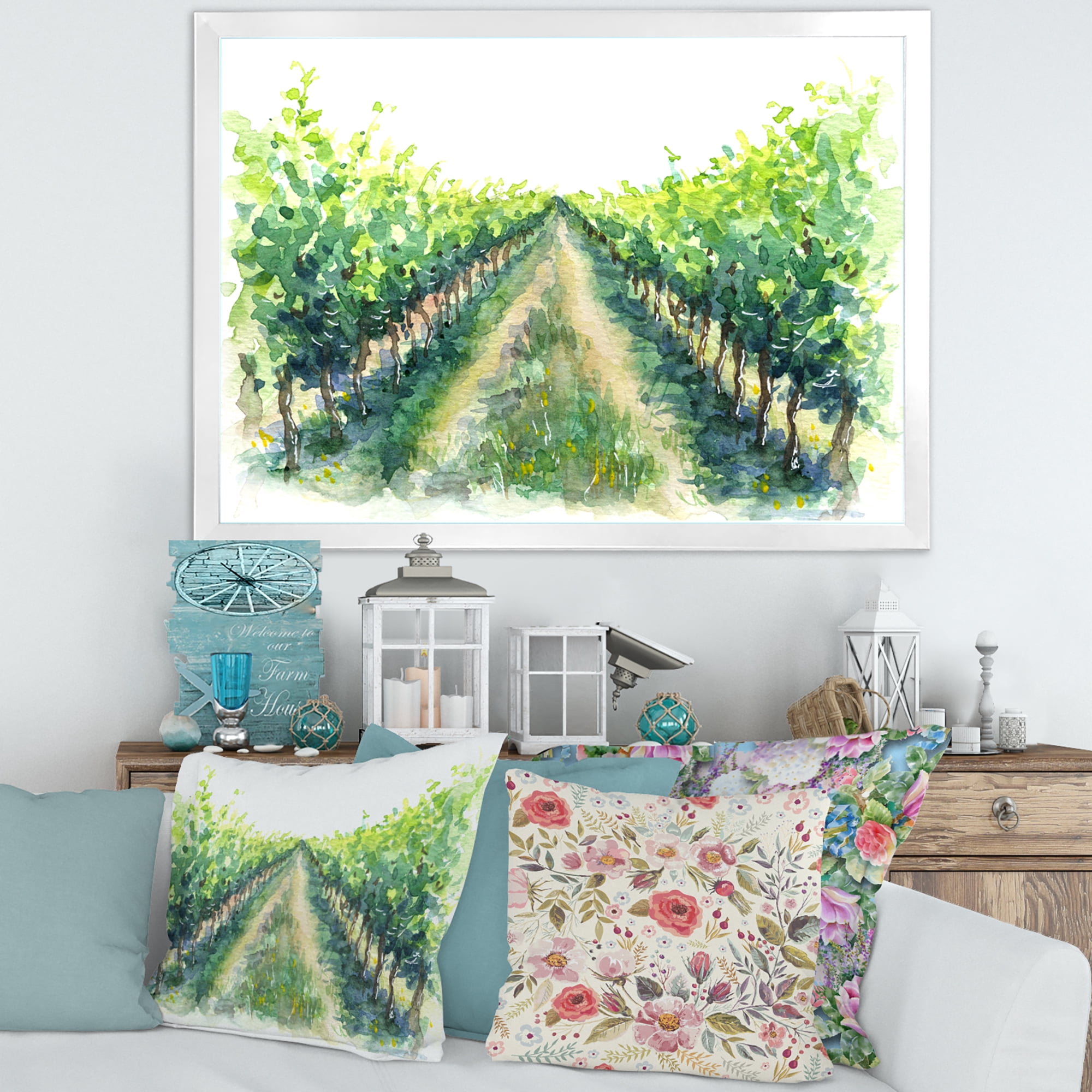 Designart 'Rural Scene Vineyard Path' Traditional Framed Art Print