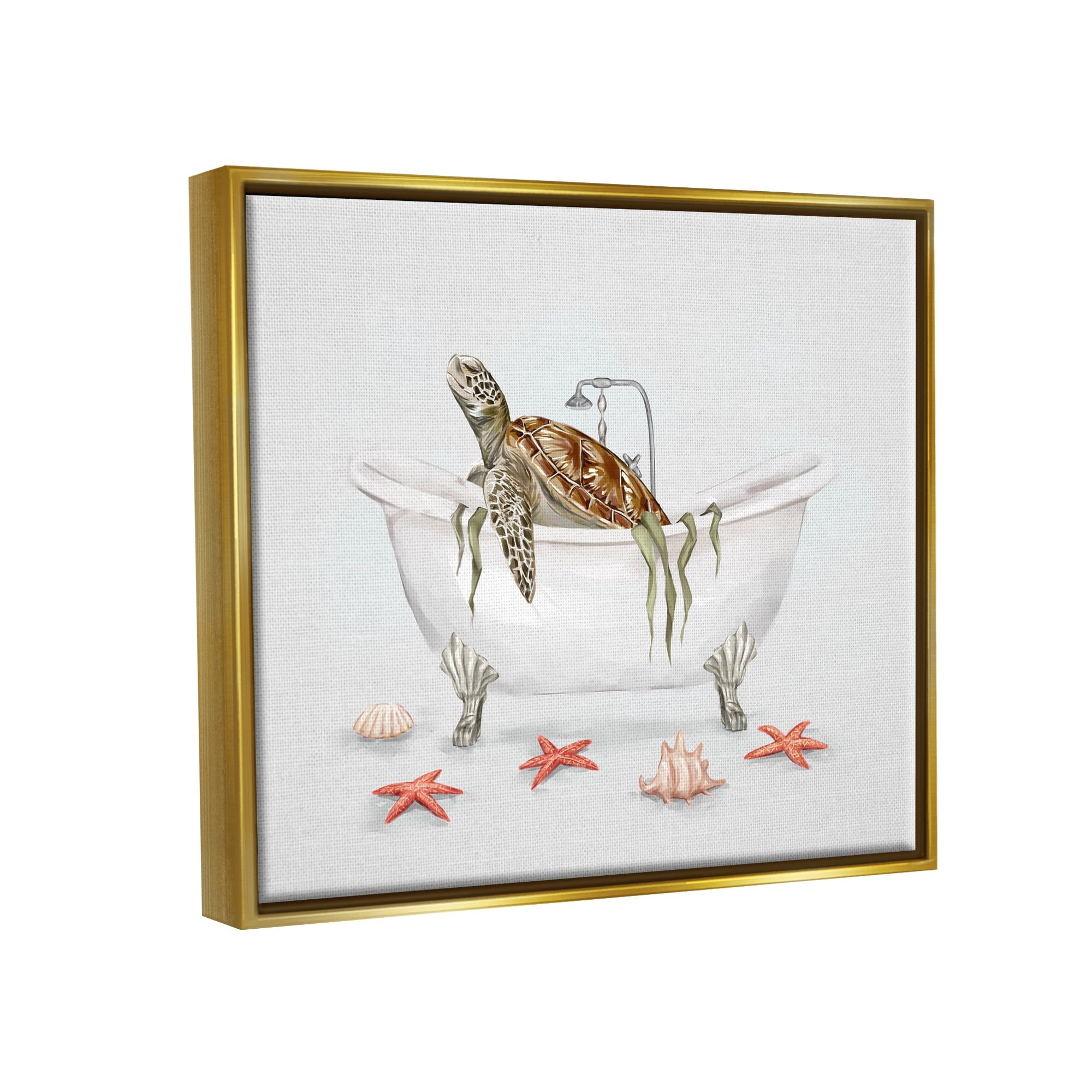 Stupell Nautical Turtle Bathtub Bathing Animals & Insects Painting Gold Floater Framed Art Print Wall Art