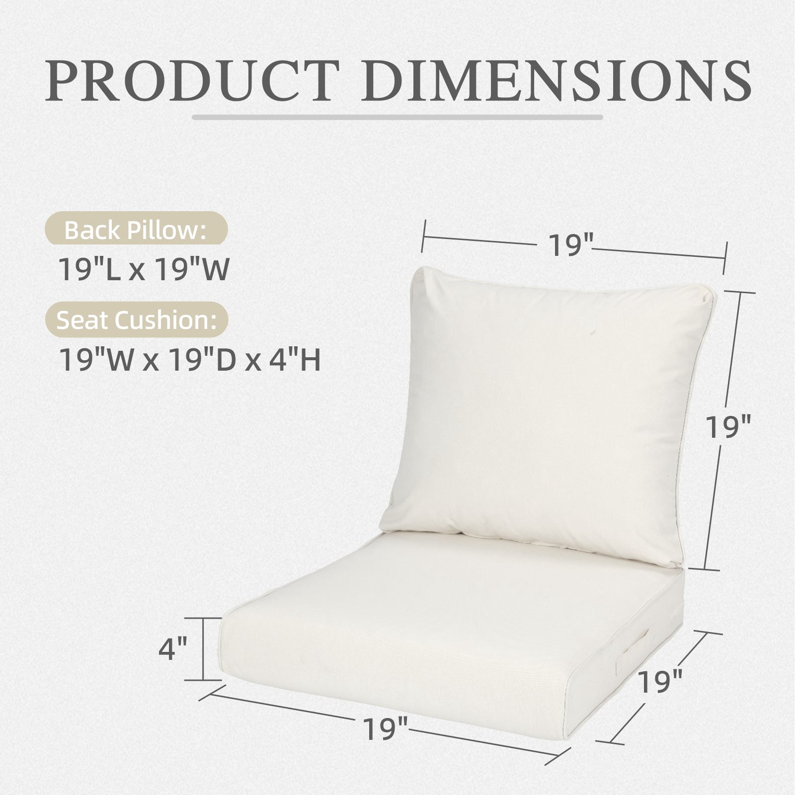 Aoodor 19" x 19" Patio Deep Seat Cushion Set, Water Resistant & Fade Resistant Outdoor Furniture Cushions with Adjustable Straps for Patio, Deck, Garden