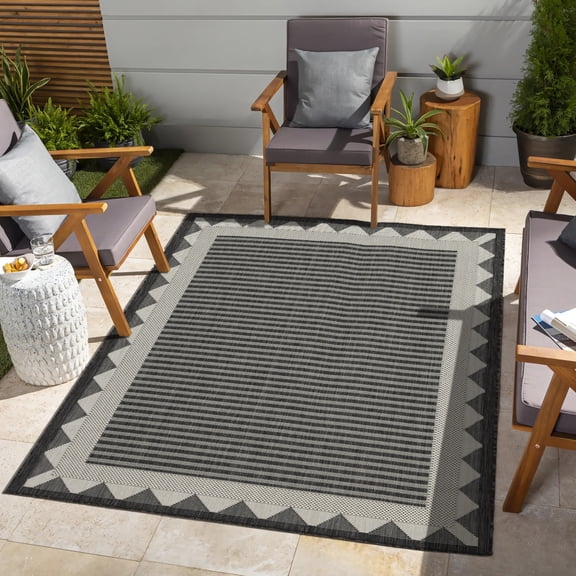 5ft3in x 7ft3in Indoor/Outdoor Bordered Area Rug,Neutral Carpet for Home Office