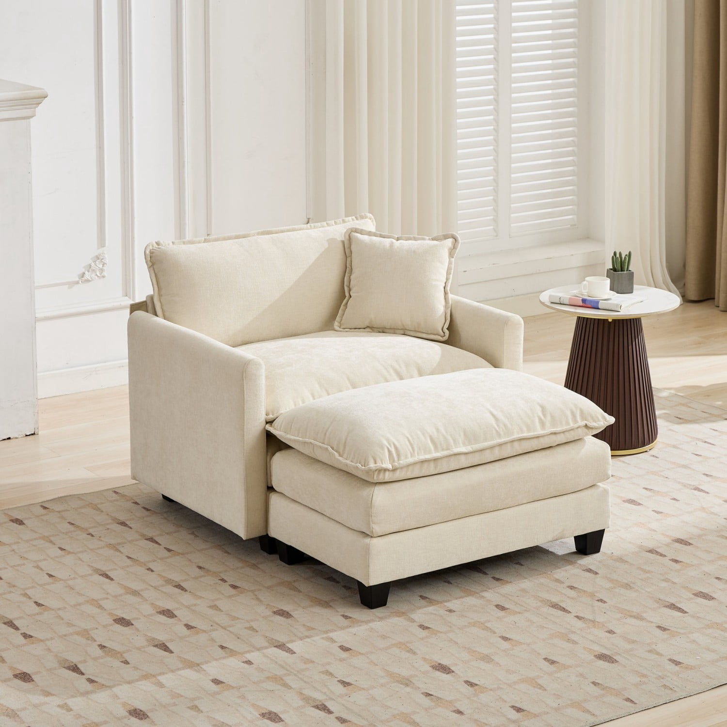 Cloud Sofa Ottoman, Modular Oversized Ottoman for Sectional Couch, Chenille Upholstered Footrest Stool for Living Room, Bedroom, Apartment, Beige