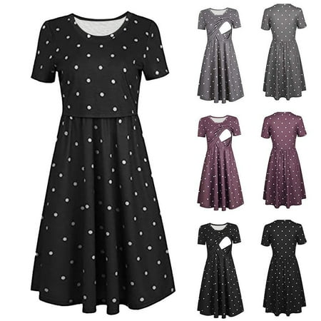 

Tejiojio Maternity/Labor/Nursing Clothing Clearance Woman Dots Print Short Sleeve Breast-feeding Pregnant Maternity Nursing Dress