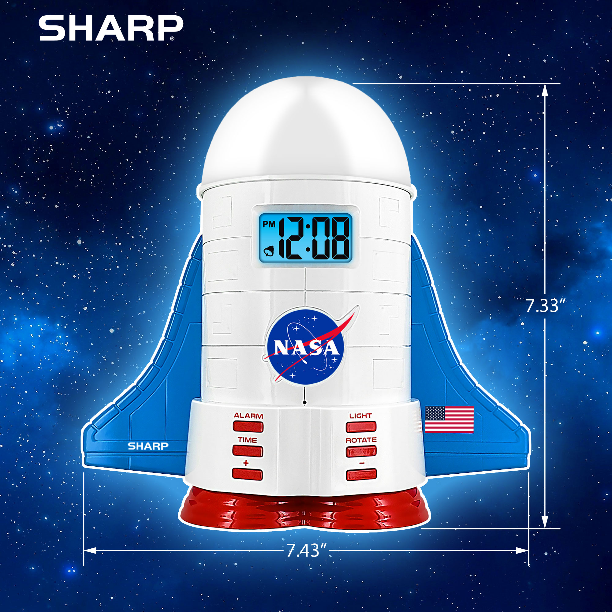 Sharp NASA Space Shuttle Night Light LCD Clock, Nightlight with 4 Color Options, 2 Space Themes - image 5 of 8