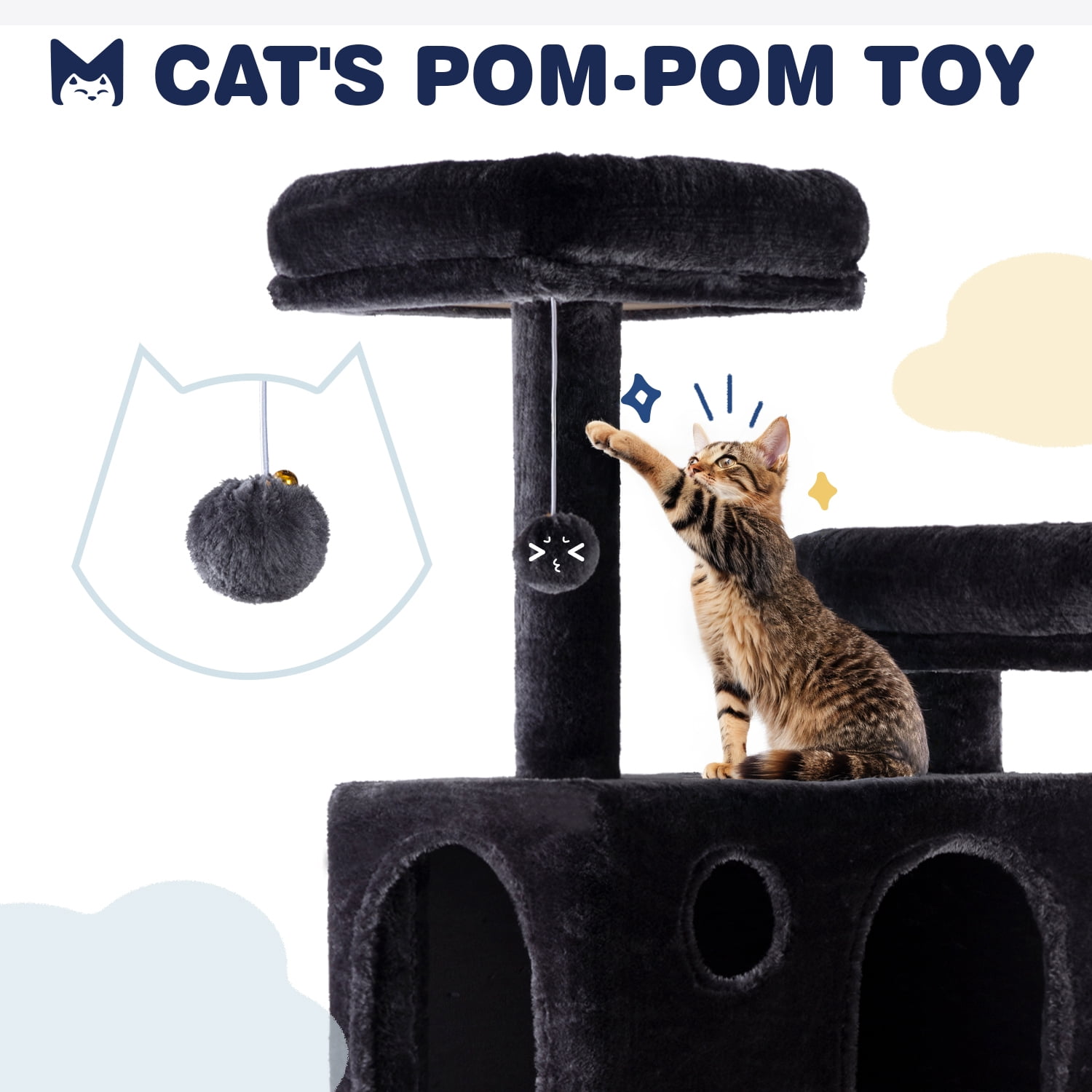 Sifurni 65.7" Large Cat Tree Tower Condo House for Cats with Hammock & 2 Scratching Boards, Dark Blue