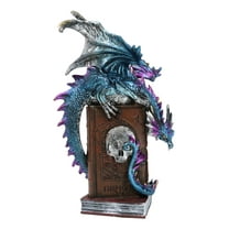 Spell Caster Metallic Ocean Dragon Perching On Necromancy Skull Books Figurine