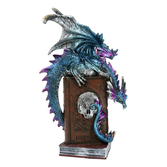 Spell Caster Metallic Ocean Dragon Perching On Necromancy Skull Books Figurine