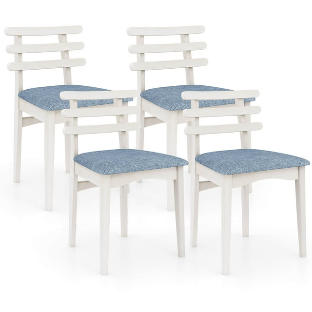 Costway Dining Chairs Set of 4 with Rubber Wood Frame Padded Seat & Open Ladder Low Back