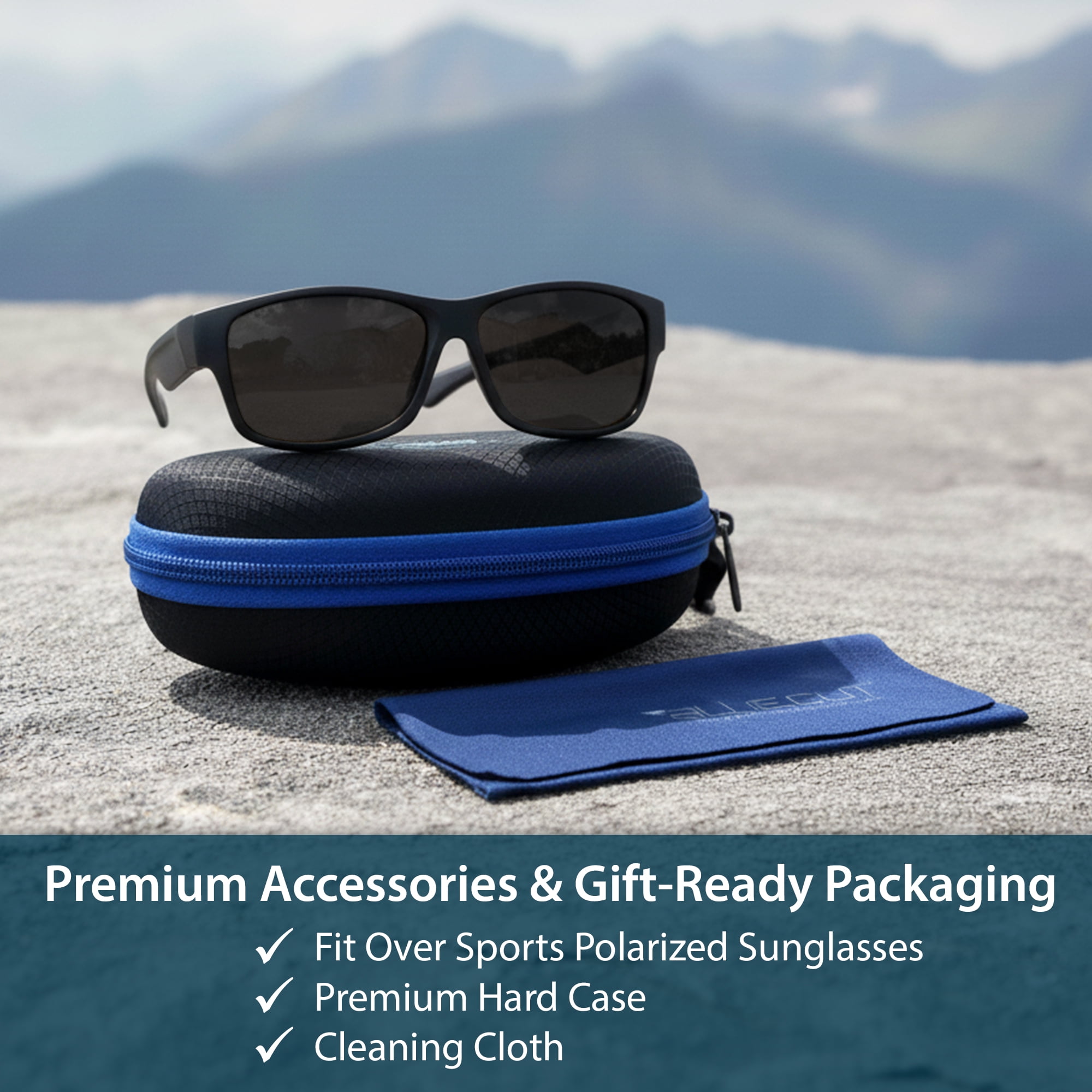 BLUE CUT Polarized Fit over Glasses Unisex Shield Sunglasses with Eyeglass Case, Gray