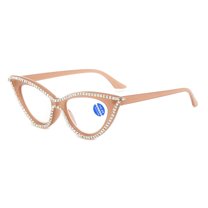 Women Blue Light Blocking Cat Eye Reading Glasses 2.00 Ladies Handmade Diamond Brown Frame Readers  2.00 Strength