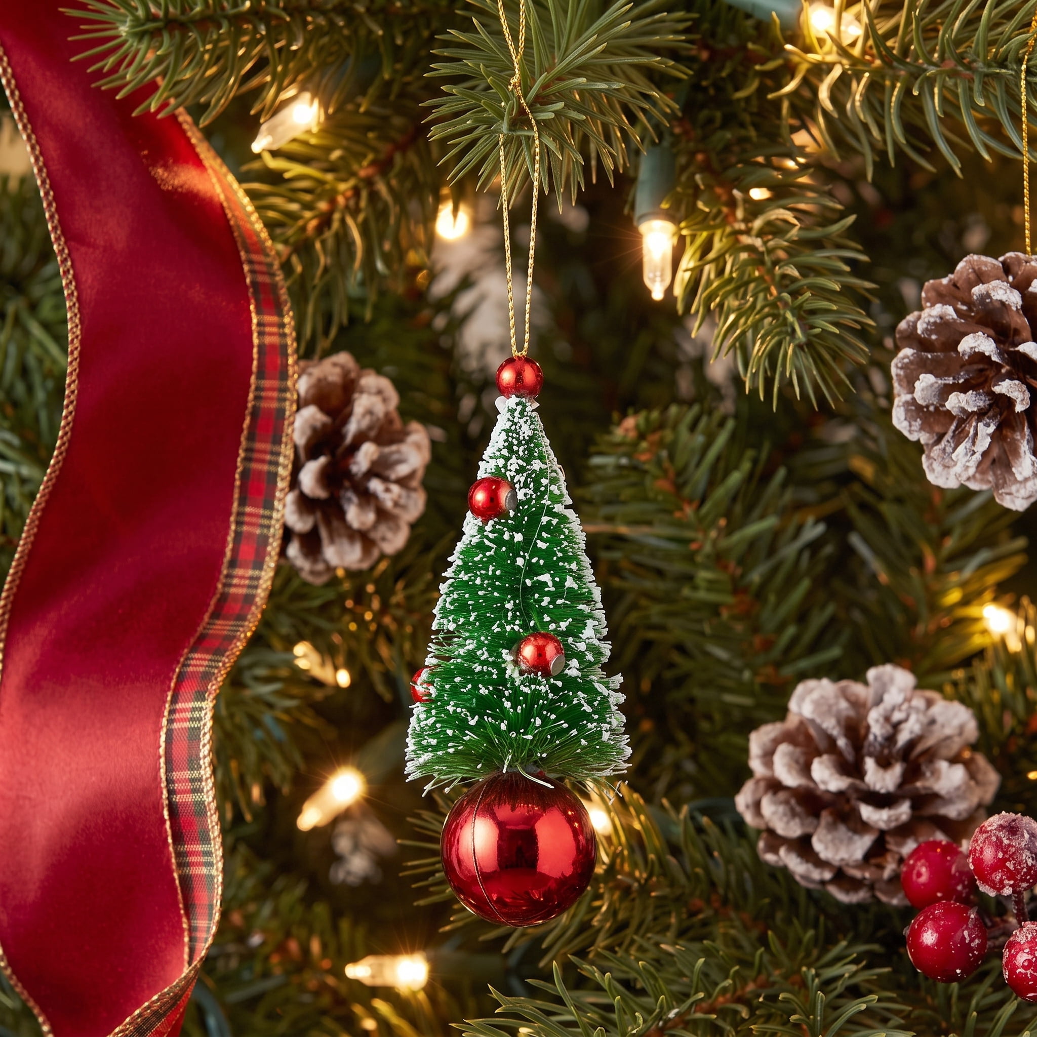 4-Count Red and Green Christmas Tree Mini Ornaments, 3.5", by Holiday Time