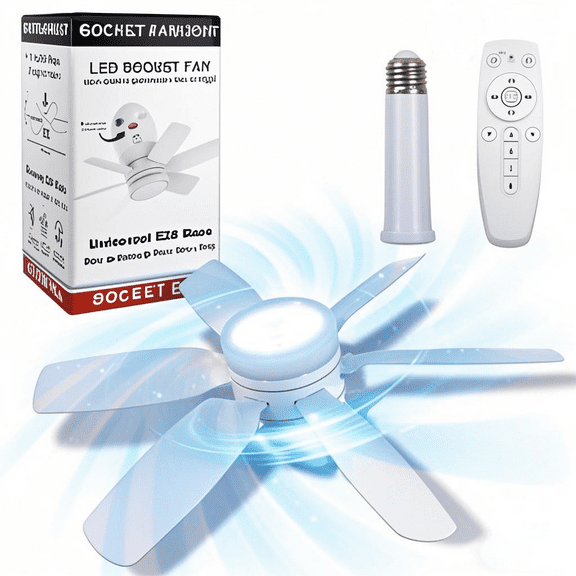 6 Blade Socket Fan Light - Strong Wind and Quiet, Three Colors of Light, Remote Control Timing