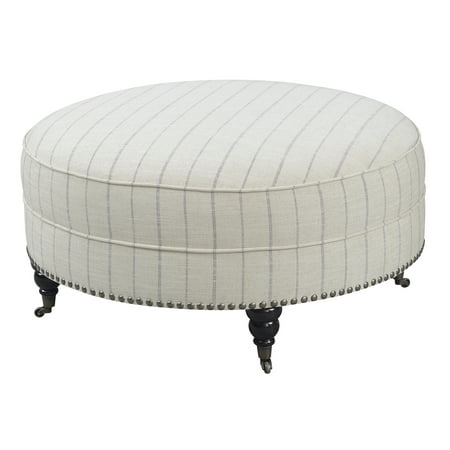 Cushioned Ottoman - Emerald Home Brookmonte Off White Stripe Ottoman with Comfortable Cushion, Nailhead Trim, And Casters