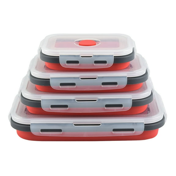 Shoreew 4Pcs Collapsible Food Storage Container With Lids Flat Stackable Refrigerator Food Box Set Silicone Food Sealed Crisper Lunch Bento Box For Outdoor Picnic Camping Travel