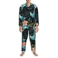 thumbnail image 3 of Daiia Black Panther Floral Illustration for Men's Long-Sleeved Pajama Set – Soft & Comfortable Sleepwear Button-Up Pajamas Cozy Lounge Wear-Small, 3 of 7
