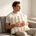 thumbnail image 4 of Pack of 2 Thick Plush Throw Pillow Covers Fluffy Wave Faux Fur Decorative Cushion Covers Soft Wool Pillowcase for Sofa Couch Livingroom 18x18 Inch Beige, 4 of 7