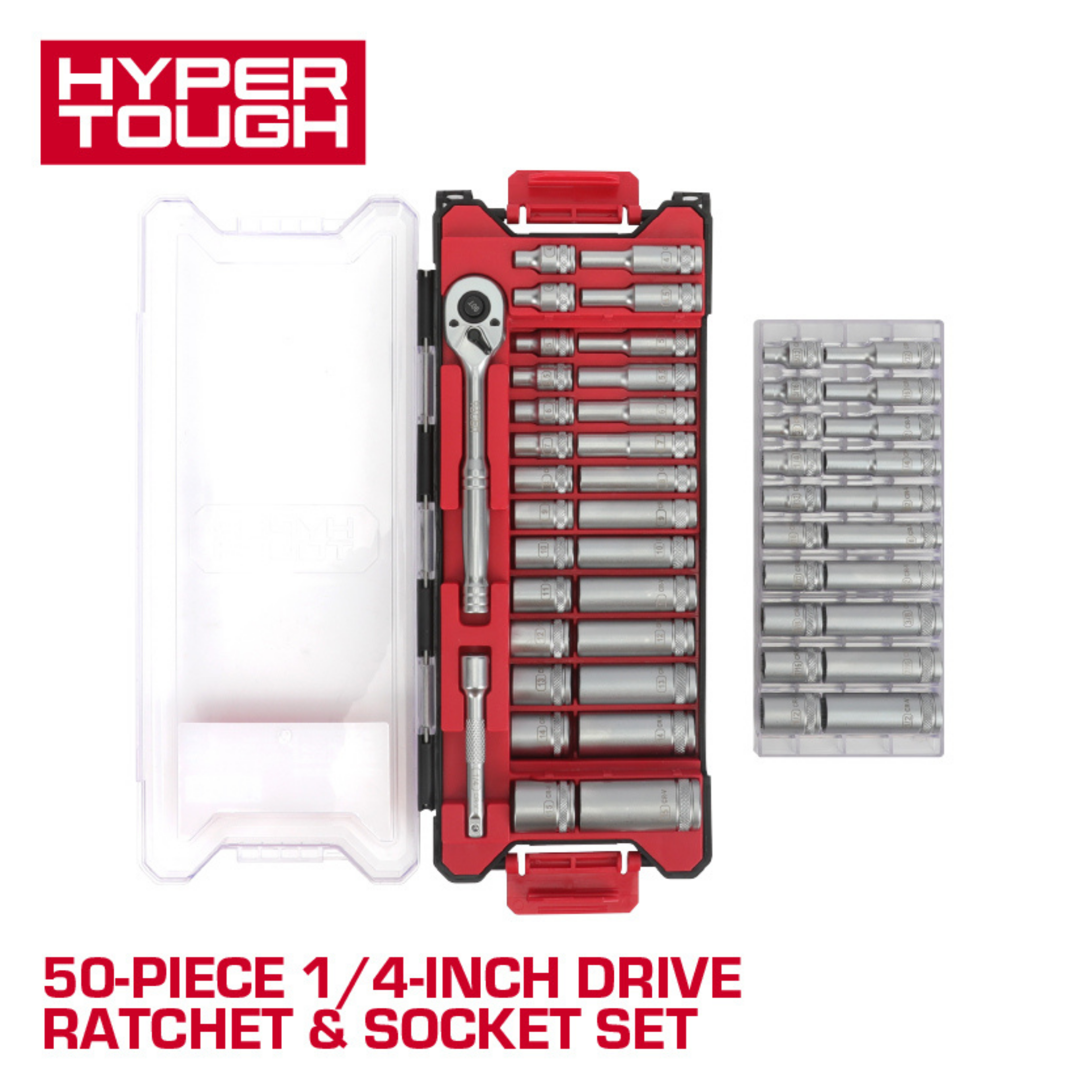 Juego de Llave de Carraca y Dados de 1/4 Pulgada Hyper Tough, SAE y Métrico, 50 Piezas 3