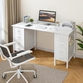 thumbnail image 2 of White Computer Desk with Fabric Drawers for Storage, 55 inch Home Office Desk with 8 Fabric Drawers, Writing Study Desk for Bedroom, 2 of 7