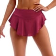 thumbnail image 2 of Women's High Waist Wide Waistband Ruffle Yoga Shorts Gym Workout Rave Booty Dance Mini Hot Pants Bottoms Active Skirted Panties M Wine Red, 2 of 8