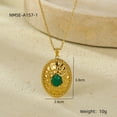 thumbnail image 2 of NICKSUN 18K Gold Plated Stainless Steel Hammered Oval Pendant Necklace, Natural Green Gemstone Inlay Vintage Luxury Paperclip Chain Clavicle Jewelry for Women, 2 of 4