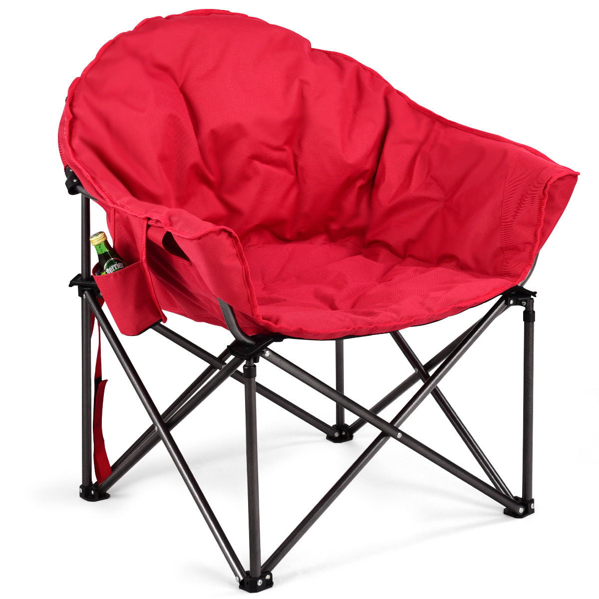 Oversized Saucer Moon Folding Camping Chair Padded Seat w/ Cup Holder