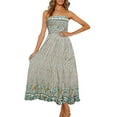 thumbnail image 2 of Rovga Women Casual Floral Printing Summer Boho Strapless Sleeveless Ruffle Beach Maxi Tiered Midi Dress Elegant Dailywear, 2 of 7