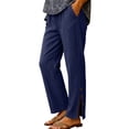 thumbnail image 2 of VBVC Women's Button Slit Hem Capri Pants,Straight Leg Cropped Trousers For Women,Ladies Summer Cotton-Linen Sweatpants with Pockets,Dark Blue,S-2XL, 2 of 8