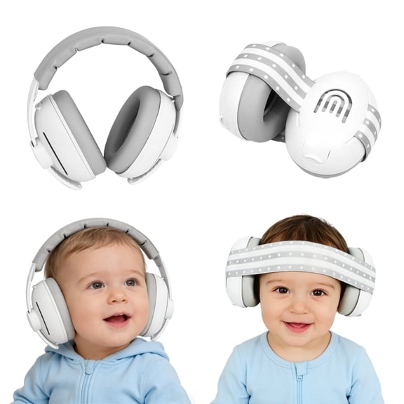 2-in-1 Baby Ear Muffs Noise Protection, Noise Cancelling Headphones for 0-36 Months, Adjustable Sound Proof Earmuffs with Stretchy Band for Travel Airplane Sleep, Baby Must Haves