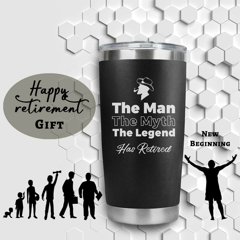 Retirement Gifts for Men Funny Tumbler Retiring Gift Ideas for Coworkers, Boss, Dad, Friends Stainless Steel Matte Black 20 oz Tumbler with Lid, Water