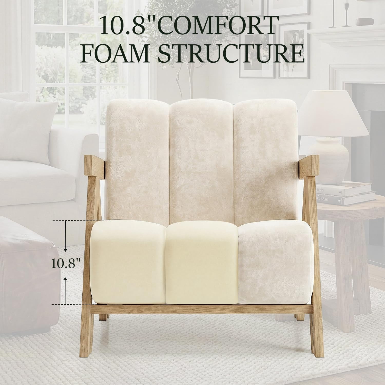 Modern Accent Chair Set of 2 for Living Room Bedroom,Comfy Chenille Reading Chair with Wood Frame,Upholstered Lounge Armchair with Thick High-Elastic Sponge for Apartment & Waiting Room,White