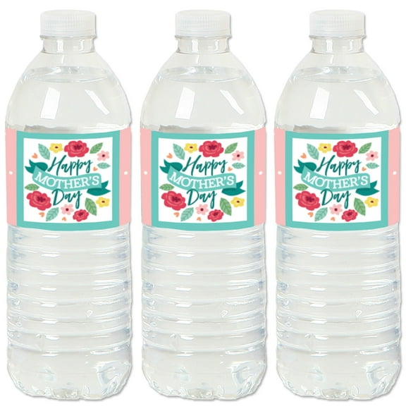 Big Dot of Happiness Colorful Floral Happy Mother's Day - We Love Mom Party Water Bottle Sticker Labels - Set of 20