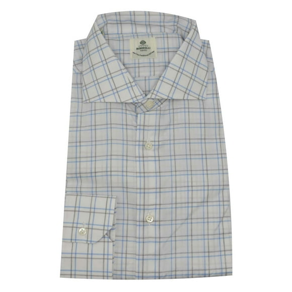 Borrelli Chemise Habillée à Boutons pour Homme Bleu / Gris White Nando Chemise Décontractée à Boutons - 43-17 (TG)