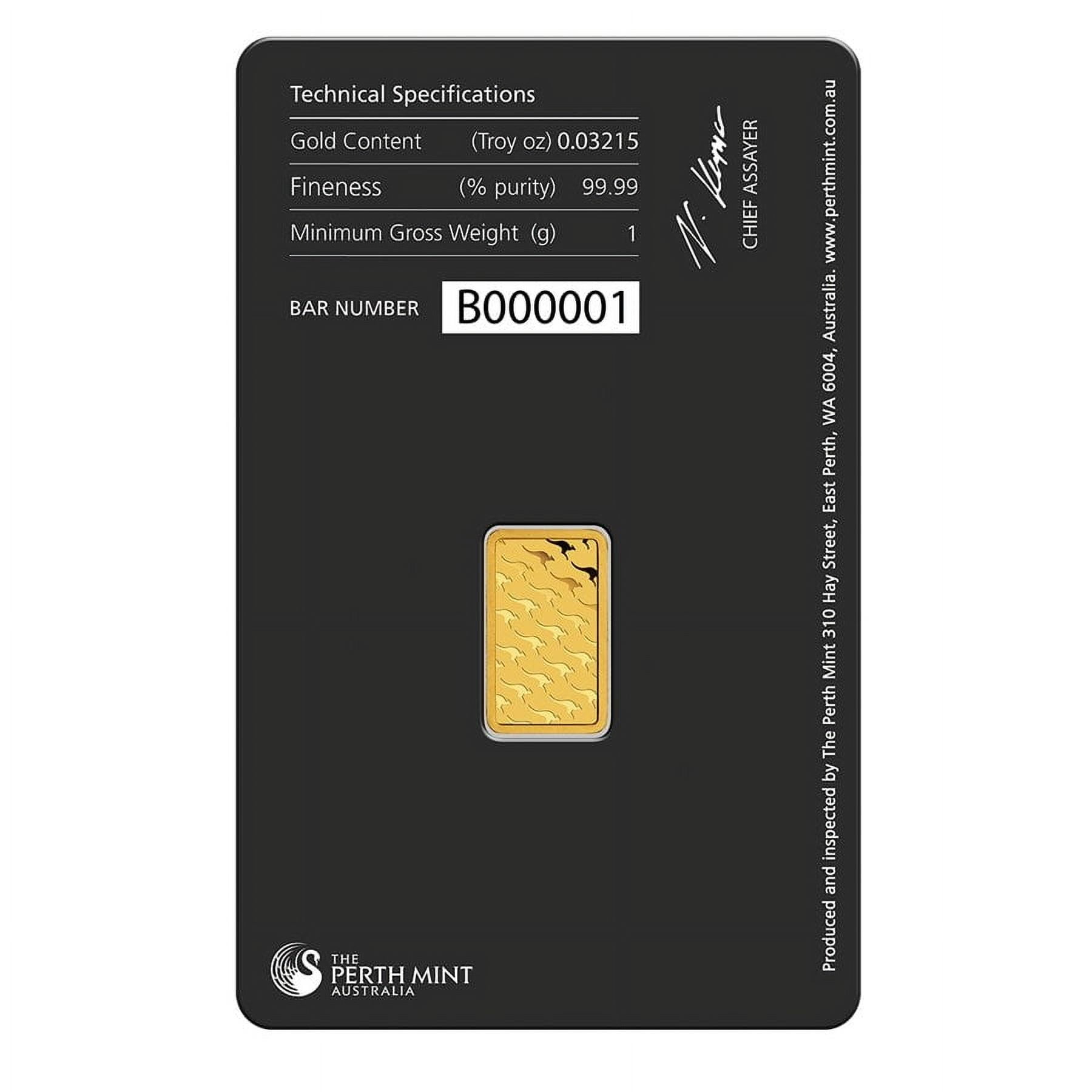 1 Gram Perth Mint Gold Bar .9999 Fine (in Assay)