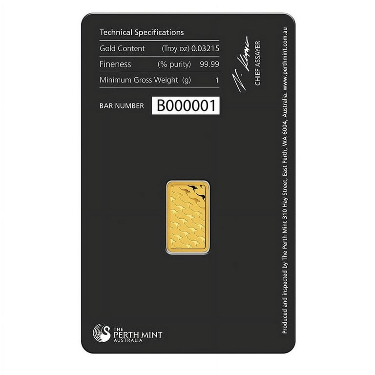 1 Gram Perth Mint Gold Bar .9999 Fine (in Assay)