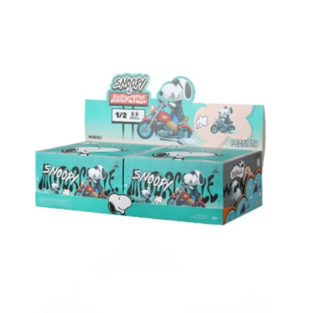 MINISO-caja ciega Snoopy y motocicleta, modelo de serie de animación, juguetes periféricos para niños, regalo de cumpleaños, adornos de moda clásicos