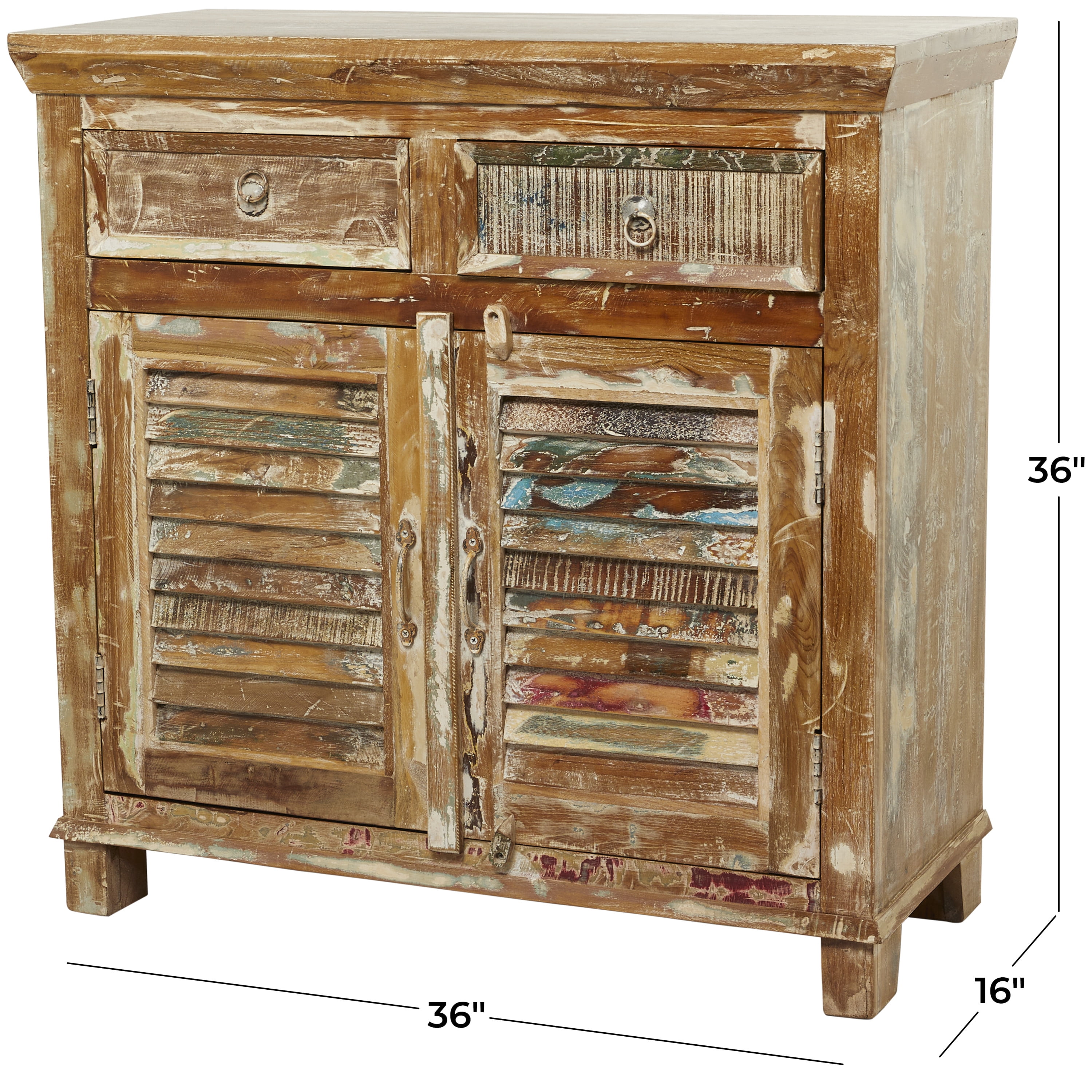 DecMode Rustic Wood Vintage Cabinet 36"W x 36"H with Overall Distressed Brown Finish and Worn Off Details
