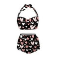 thumbnail image 3 of Suhoaziia Heart Pattern Swimsuit Women Tankinis Sets Sporty Casual Bathing Suits Size 2XL Swimwear Halter Ruched Bathing Suit Wrinkle Design Bikini Underwear for Summer, 3 of 6