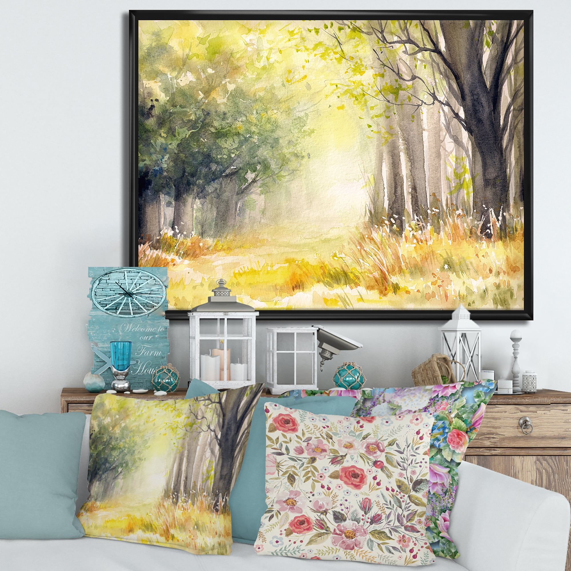 Designart 'Bright Sunshine Through The Yellow Forest Trees III' Traditional Framed Canvas Wall Art Print