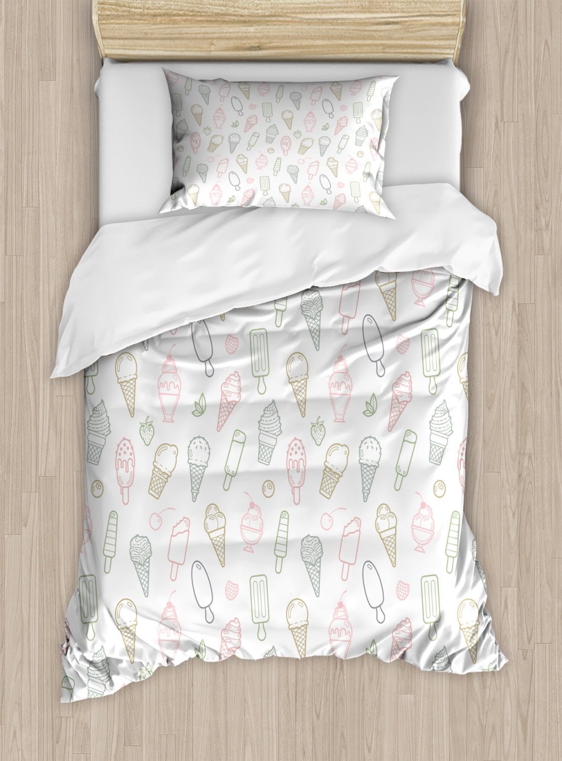 Ice Cream Twin Size Duvet Cover Set, Different Types of Ice Cream