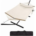 thumbnail image 1 of Hamac pour 2 Personnes avec Support, Cadre en Acier Robuste Supporte 450 Lb, Conception en Polyester Matelassé et Filet Respirant, Comprend un Sac de Rangement pour Cour Arrière, Patio, Camping, 1 of 6