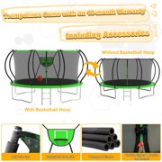 XMIKA Trampoline for Kids and Adults, 8 FT 10FT 12FT 16FT 14FT Trampolines Outdoor with Enclosure Net, Basketball Hoop, Ladder, Light, Sprinkler, Backyard Recreational Trampoline, Curved Design
