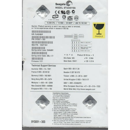 Seagate Momentus 40 Gb - ST340015A, 5LA, WU, PN 9Y3001-303, FW 3.01, Seagate 40GB IDE 3.5 Hard Drive