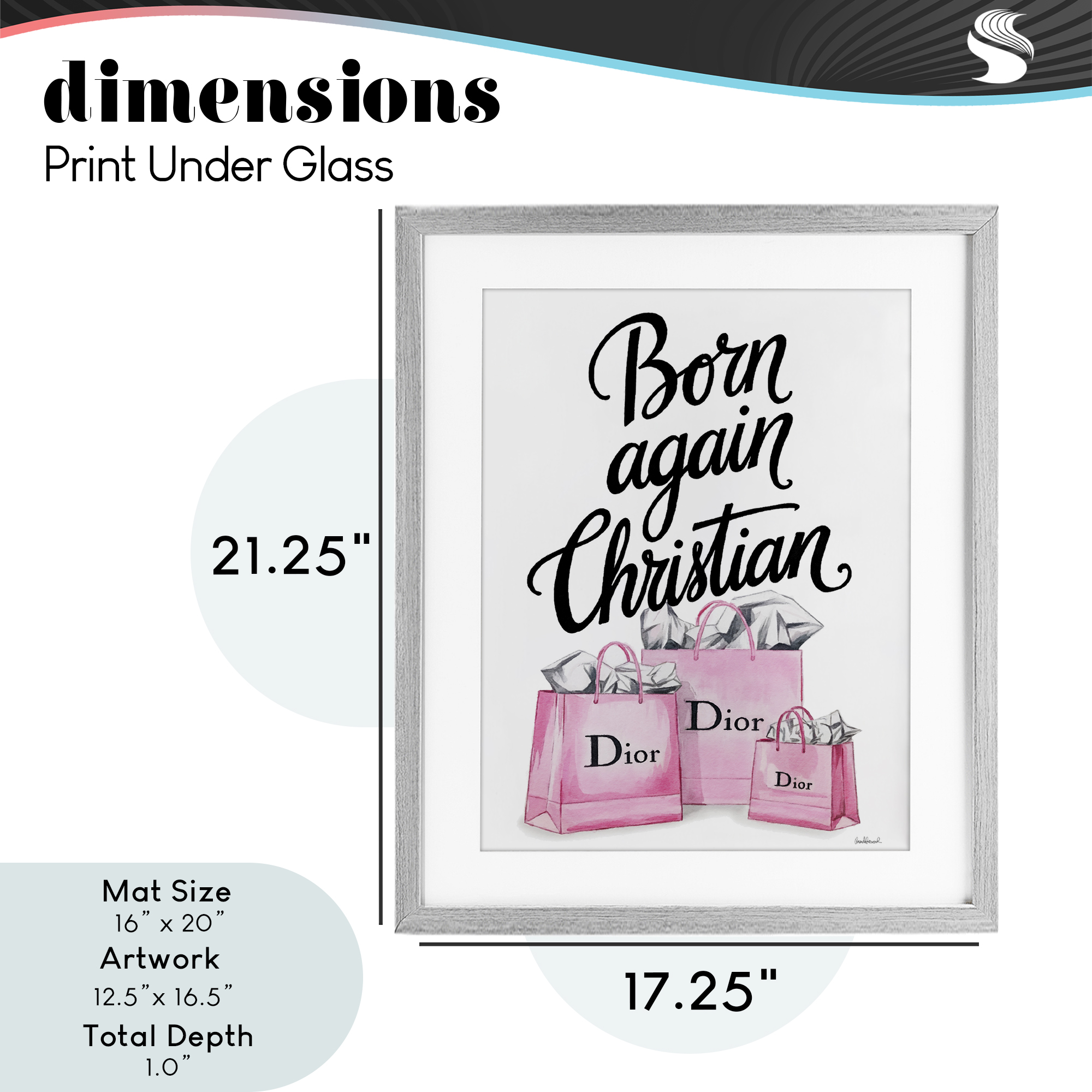 Pink Bags Born Again Christian Gray Framed Print Under Glass, design by Amanda Greenwood