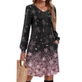 thumbnail image 3 of WTOBBY Women's Floral Print Casual V-Neck Long Sleeve Mid-Length Dress Fashion Comfortable Daily Wear with Elegant Style and Fit,Hot Pink S, 3 of 4