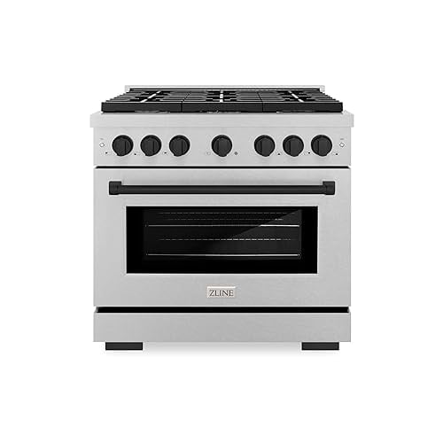 ZLINE Autograph Edition 36 in. 5.2 cu. ft. Paramount Dual Fuel Range with 6 Burner Gas Cooktop and Electric Convection Oven in DuraSnow Stainless Steel with Matte Black Accents (SDRSZ-36-MB)