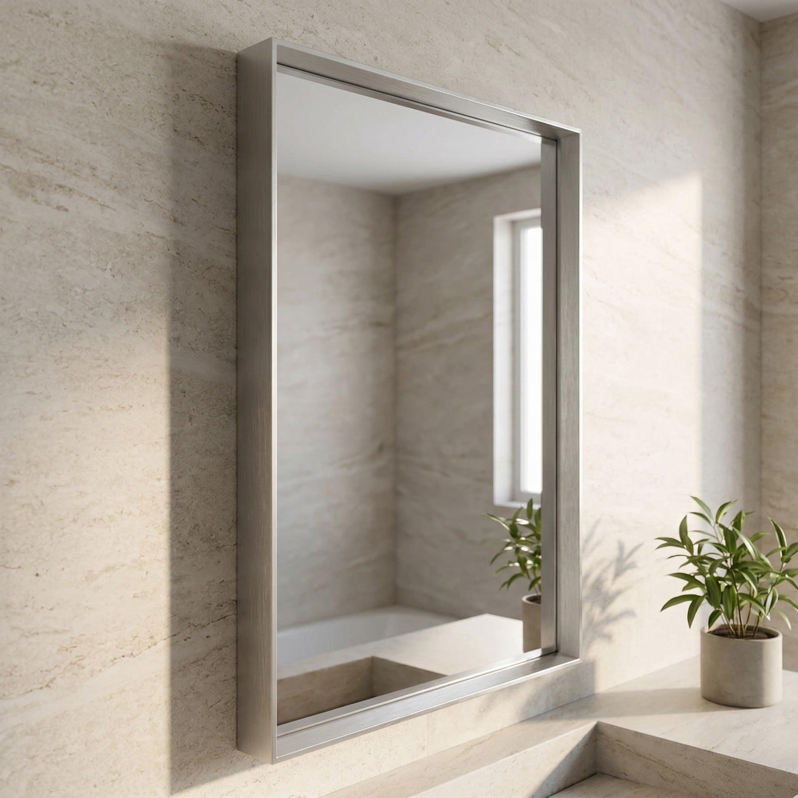 Gleamira 40"x48" Bathroom Wall Mounted Mirror Vanity Rectangular Mirror with Deep Frame, Silver