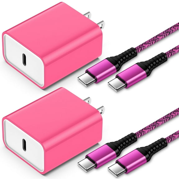 USB C Charger, 2PACK Charging Block Type C with 2PACK Type C Cables 6FT3FT Hootek USB C Brick 20W PD Type C Charger 3ft6ft USB C Block Plug Android Phone Charger Block with USB C Charging Cable, Pink