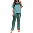 thumbnail image 2 of Womens Satin Silky Pajama Set Short Sleeve Shirt with Long Pajama Pant Set Soft PJ Loungewear, 2 of 5